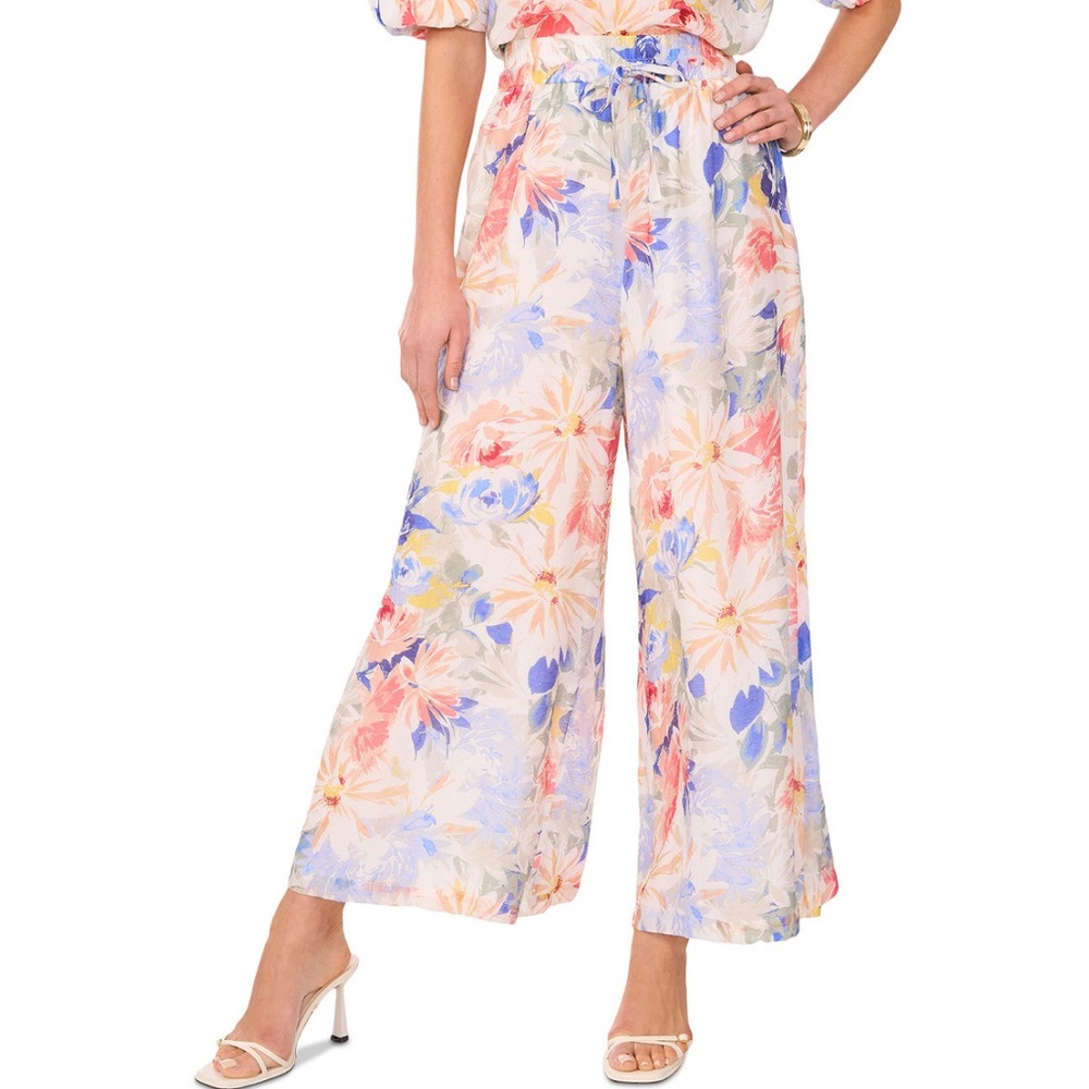 Vince Camuto Floral-Printed Angled-Hem Wide-Leg Pants